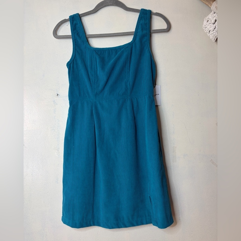 NWT Japna blue corduroy mini dress square neck size S preppy